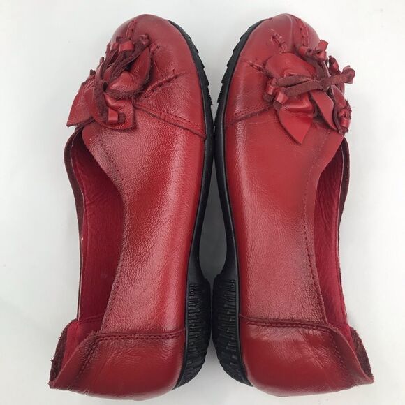Socofy Red Geuine Leather Floral Toe Handmade Slip On Casual Statement Loafer - Picture 7 of 16